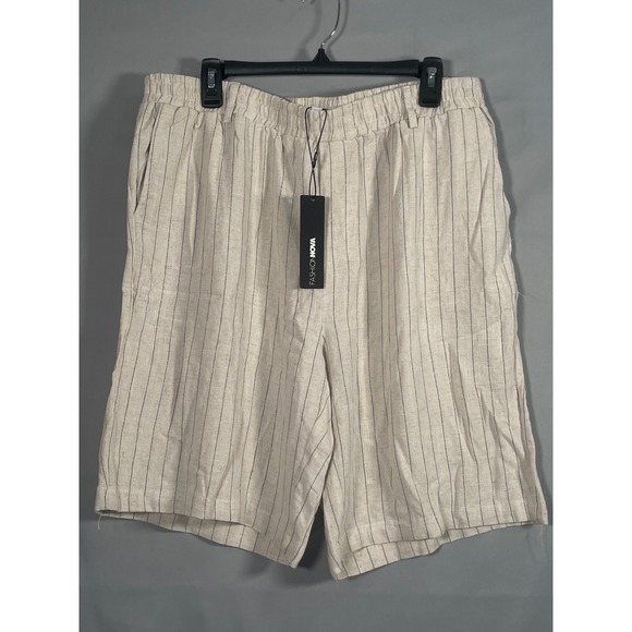 Fashion Nova Pants - Fashion Nova Natasha Linen Bermuda Short Tan Pinstripe High Rise Size L‎ B22066A